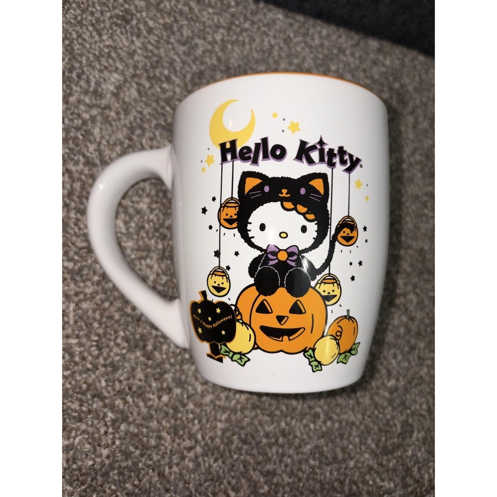 Sanrio Hello Kitty Halloween Cat Costume Coffee Mug 14 Oz White Orange Interior
